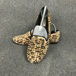 STEVE MADDEN Studly Flats Leather Gold Studs Animal Print Loafer Women's Size 8